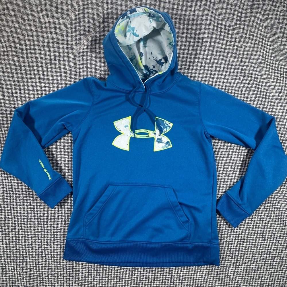 Under Armour Womens Royal Blue Graphic Logo Pullover Hoodie Semi-Fitted Small